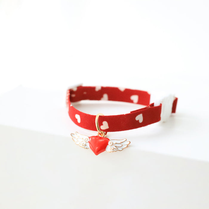 Red Cat Collar with Cute Charm: red, white collar, cute style