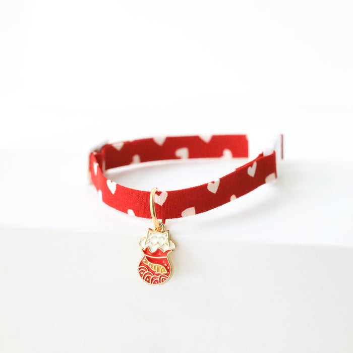 Red Cat Collar with Cute Charm: red, white collar, cute style