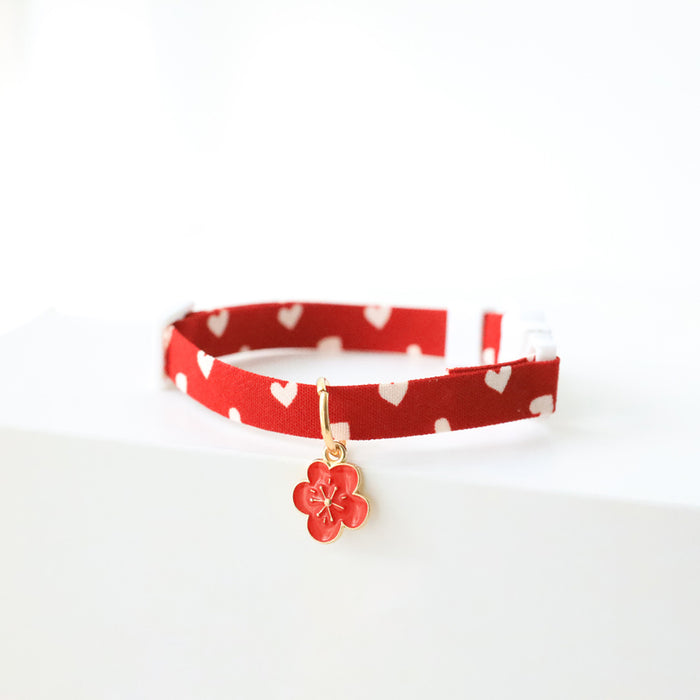 Red Cat Collar with Cute Charm: red, white collar, cute style