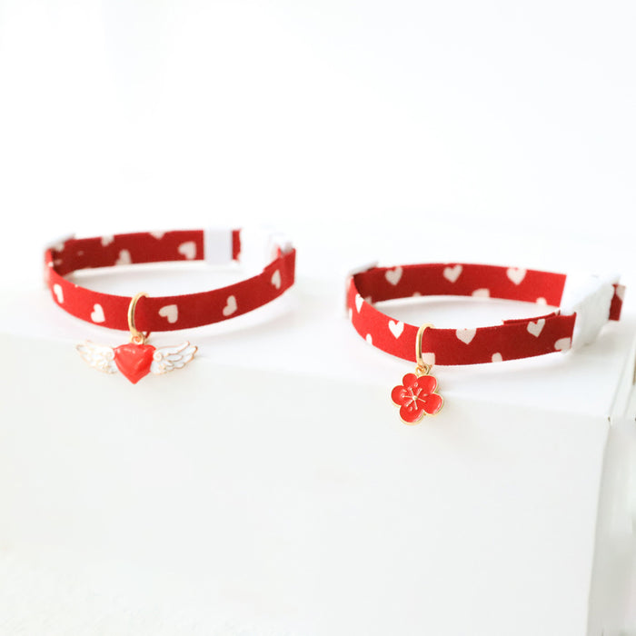 Red Cat Collar with Cute Charm: red, white collar, cute style