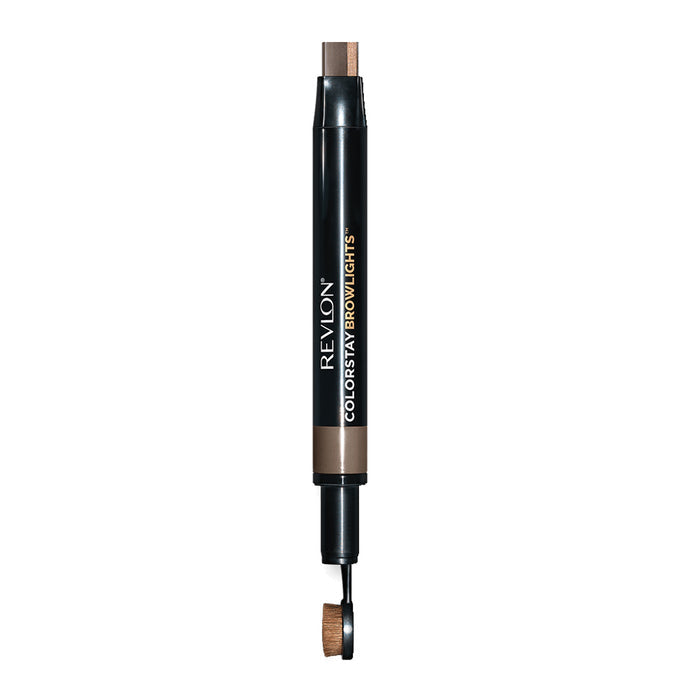Revlon Browlights Pomade Pencil 408 MEDIUM BROWN 1.1g – 2-in-1 matte and glow brow pencil with waterproof 16HR wear and built-in kabuki blending brush