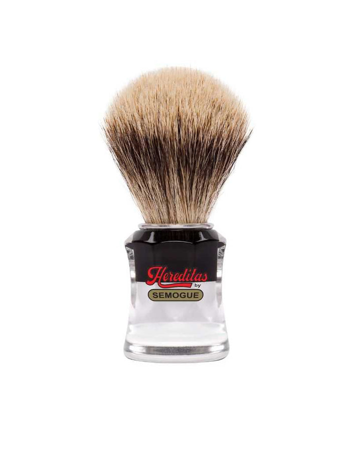 Semogue Hereditas shaving brush with black and clear striped handle, 22mm