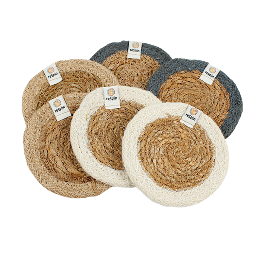 Set of 6 Seagrass & Jute Coasters - Naturals - Precious Sparkle