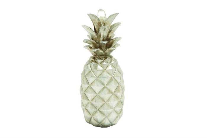 SILVER POLYSTONE FRUIT PINEAPPLE SCULPTURE