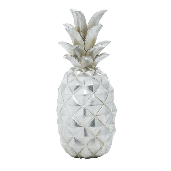 SILVER POLYSTONE FRUIT PINEAPPLE SCULPTURE