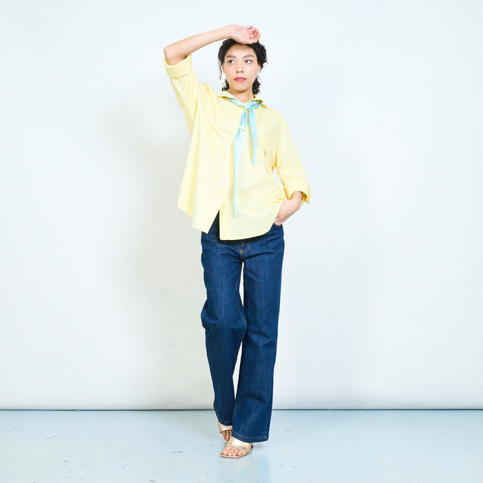 Solid cotton button down shirt with printed scarf detail wholesale