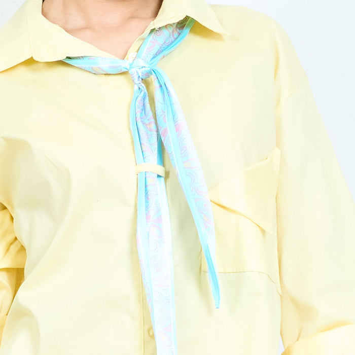 Solid cotton button down shirt with printed scarf detail wholesale