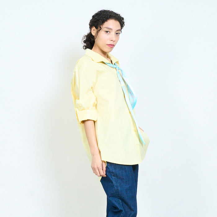 Solid cotton button down shirt with printed scarf detail wholesale