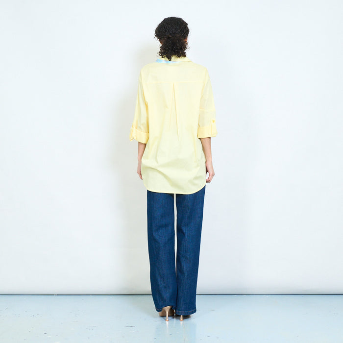 Solid cotton button down shirt with printed scarf detail wholesale
