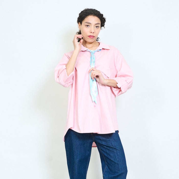 Solid cotton button down shirt with printed scarf detail wholesale