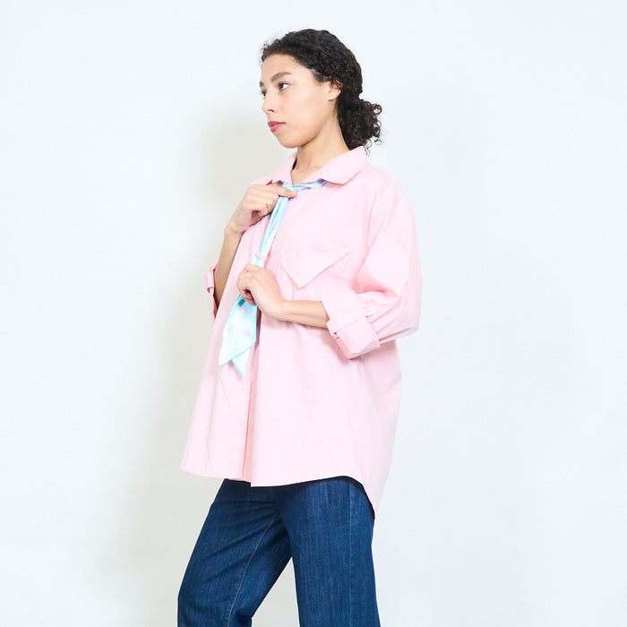 Solid cotton button down shirt with printed scarf detail wholesale