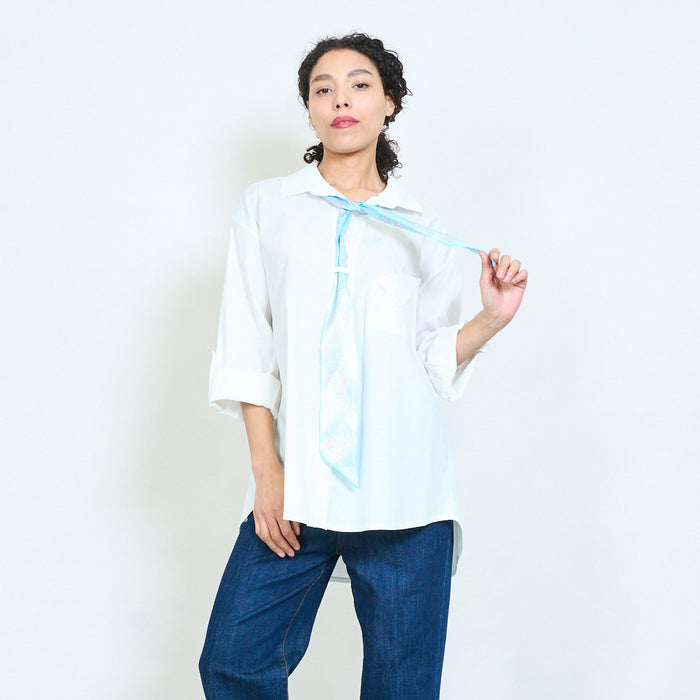 Solid cotton button down shirt with printed scarf detail wholesale