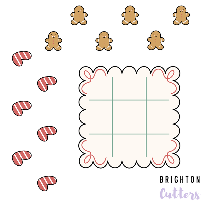 Tiny (1 inch) / Multi-cutter + Popper + Scalloped Square (Tic Tac Toe board) / Candy Cane + Gingerbread