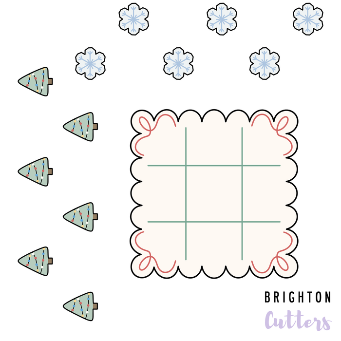 Tiny (1 inch) / Multi-cutter + Popper + Scalloped Square (Tic Tac Toe board) / Snowflake + Tree