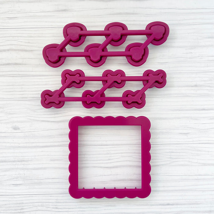 Tiny (1 inch) / Skull + Bone Set / Multi-cutter + Popper + Scalloped Square