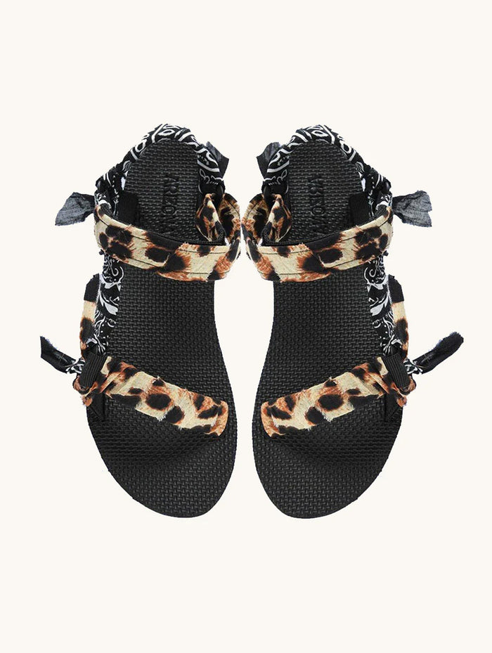 Trekky Sandal in Leopard Print & Black Bandana