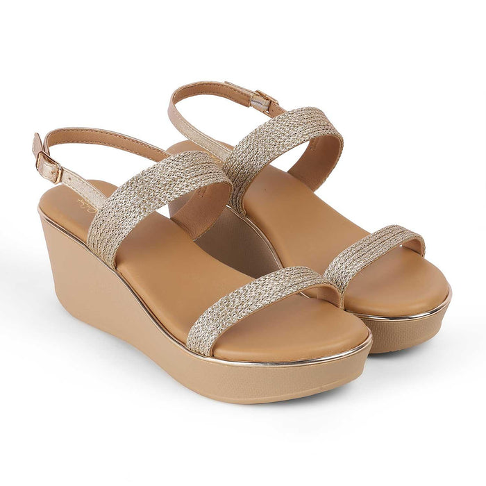 Adola Gold Women's Round Shape Wedges Tresmode