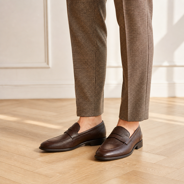 Tresmode Aris Brown Men's Leather Penny Loafers