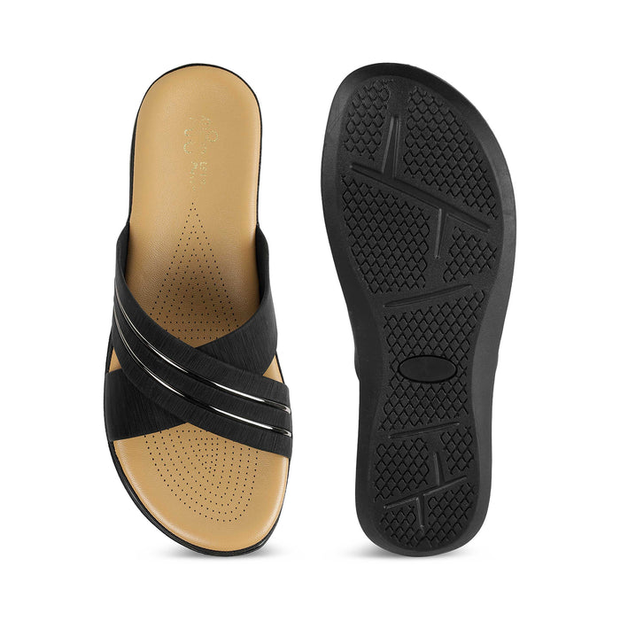 Tresmode Ballina Black Women's Casual Small Wedge Sandals