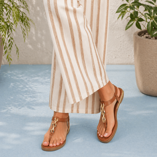 Tresmode | Bucklet Tan Women's Designer Dress Flats