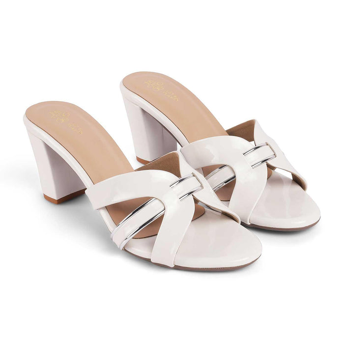 Ceskomara White Women's TPR Sole Block Heel Sandals Tresmode