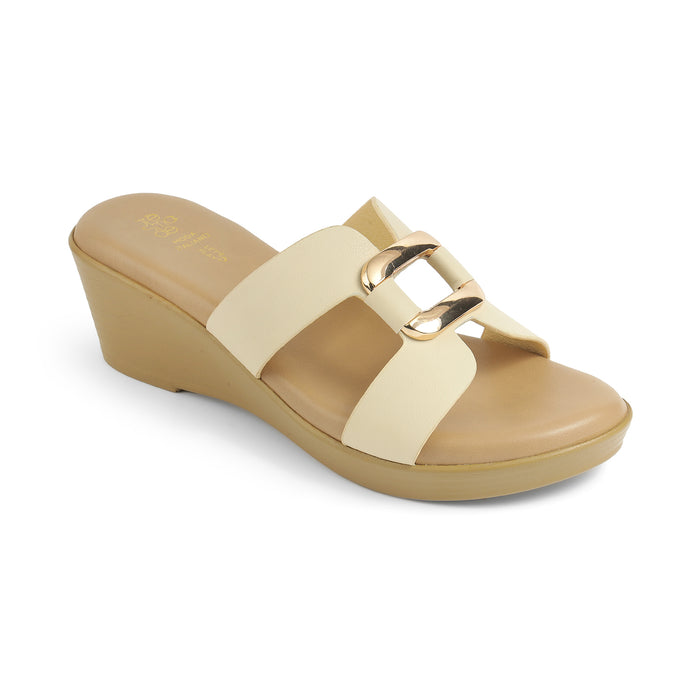 Tresmode Flowedge Cream Women's Dress Wedge Sandals