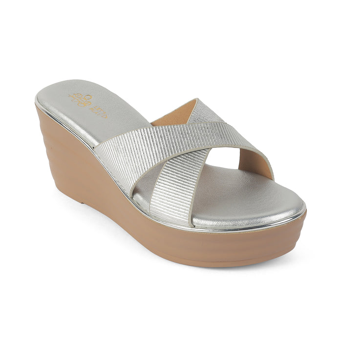 Tresmode Kuget Silver Women's Dress Wedge Sandals