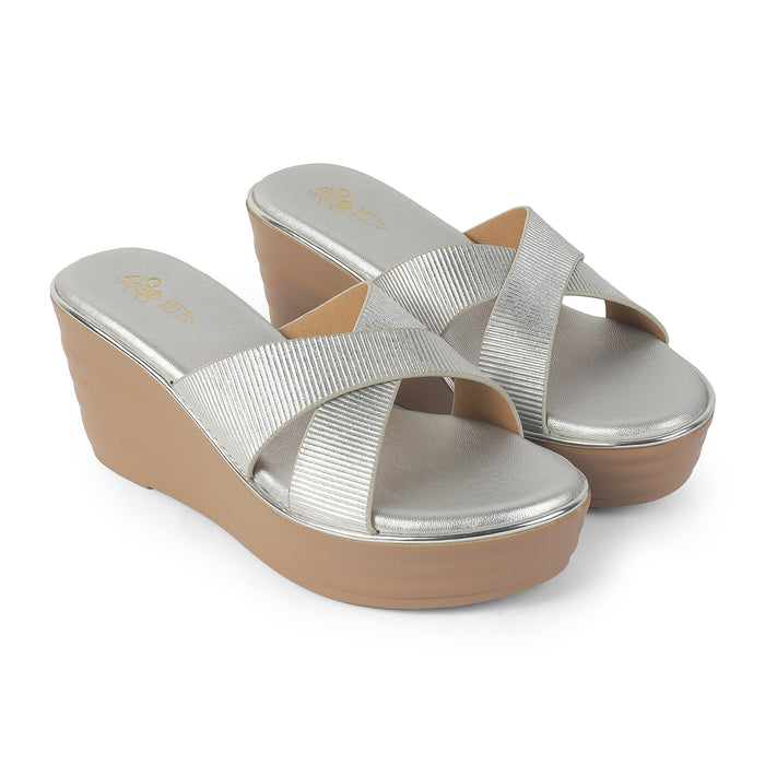 Tresmode Kuget Silver Women's Dress Wedge Sandals