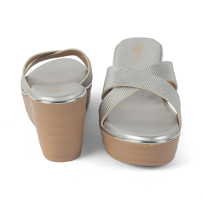 Tresmode Kuget Silver Women's Dress Wedge Sandals