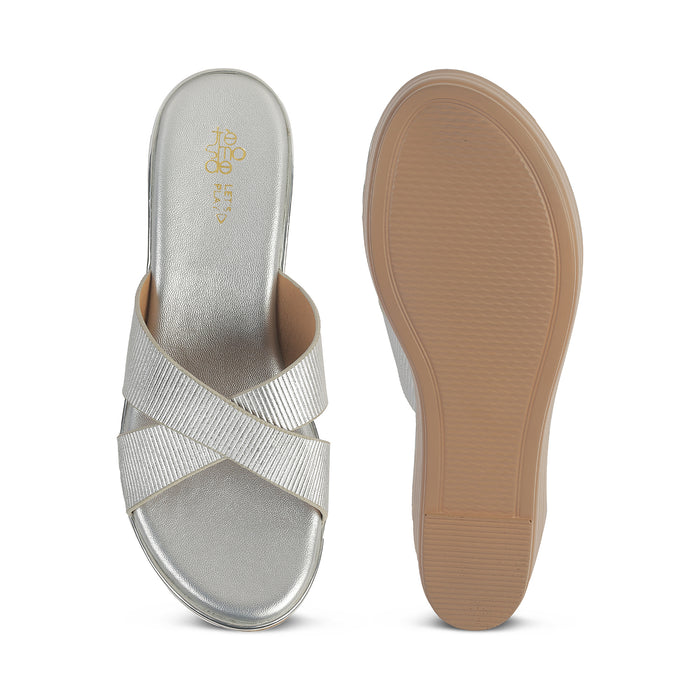 Tresmode Kuget Silver Women's Dress Wedge Sandals