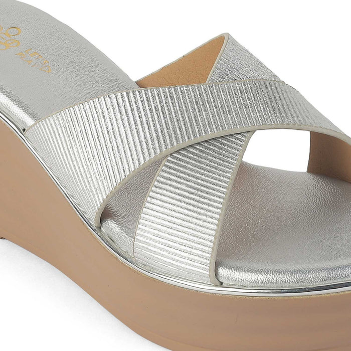 Tresmode Kuget Silver Women's Dress Wedge Sandals