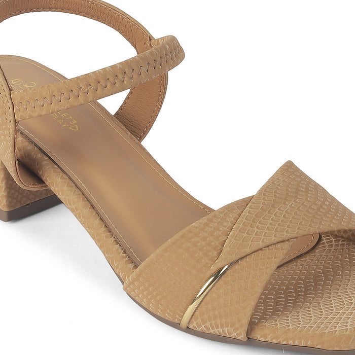 Tresmode Lux Beige Women's Dress Block Heel Sandals