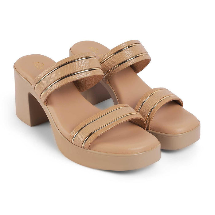 Mauro Beige Women's TPR Sole Block Heel Sandals Tresmode