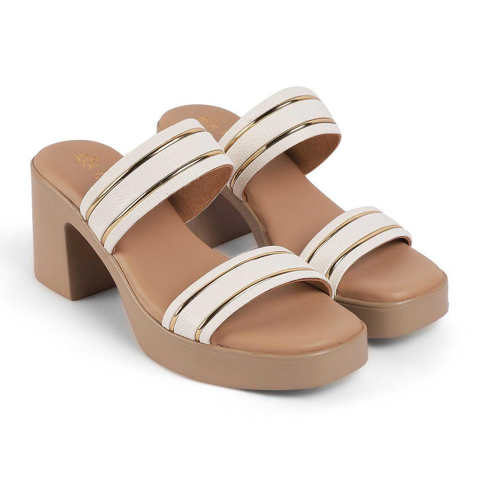 Mauro White Women's TPR Sole Block Heel Sandals Tresmode