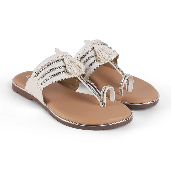 Mekol White Women's TPR Sole Flats Tresmode