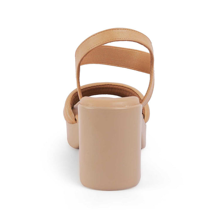 Menzo Beige Women's Square Shape Block Heel Sandals Tresmode