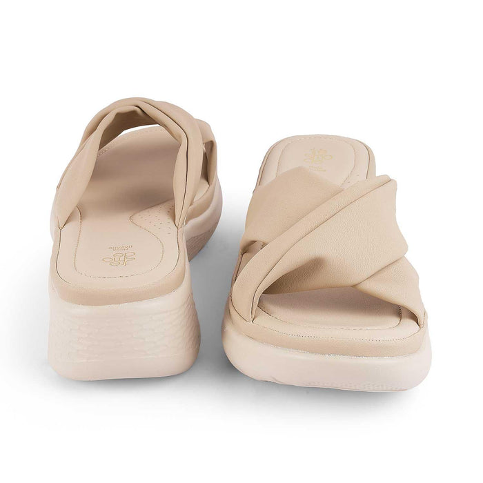 Nozis Beige Women's TPR Sole Wedge Sandals Tresmode