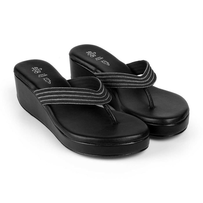 Tresmode Pary Black Women's Dress Wedge Heel Sandals