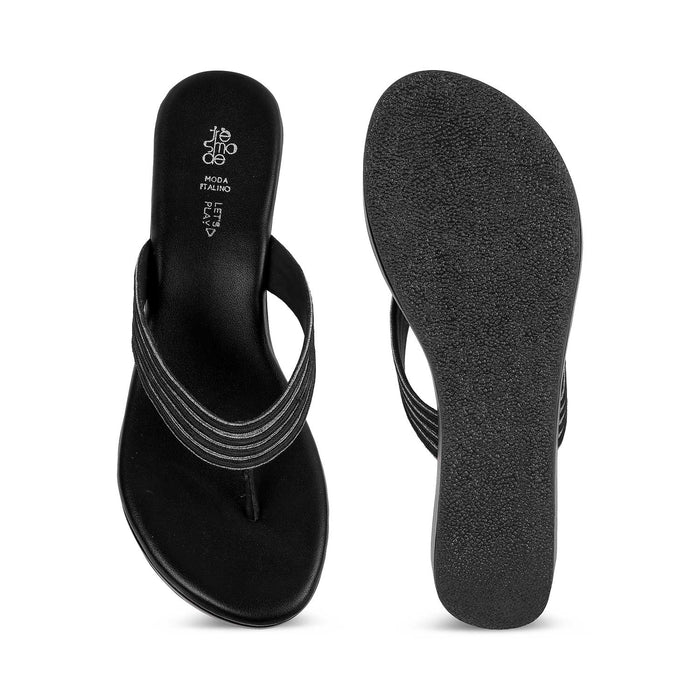 Tresmode Pary Black Women's Dress Wedge Heel Sandals