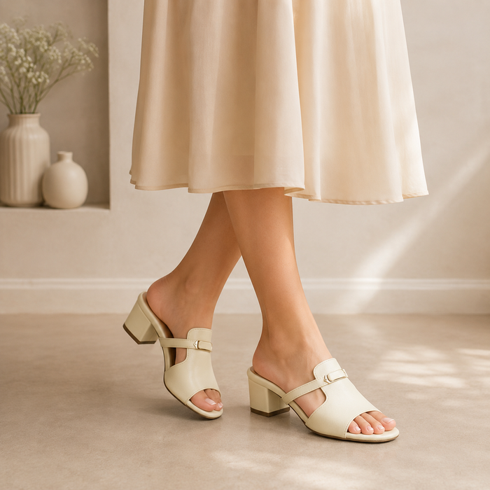 Tresmode Piso Cream Women's Dress Block Heel Sandals