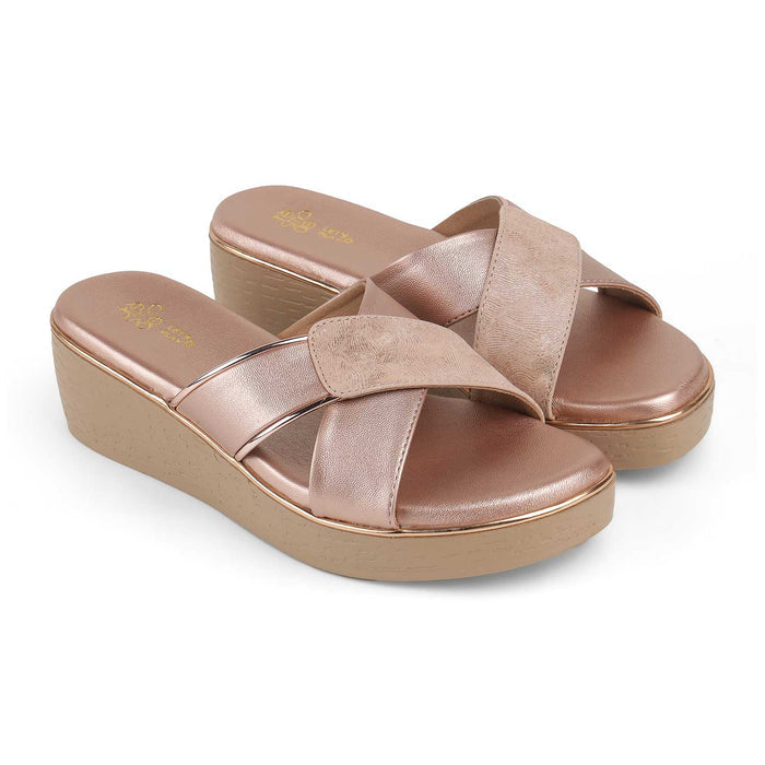 Tresmode Sergio Champagne Women's Dress Wedge Sandals
