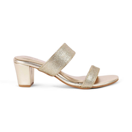 Sheen Gold Women's Block Heel Sandals Tresmode