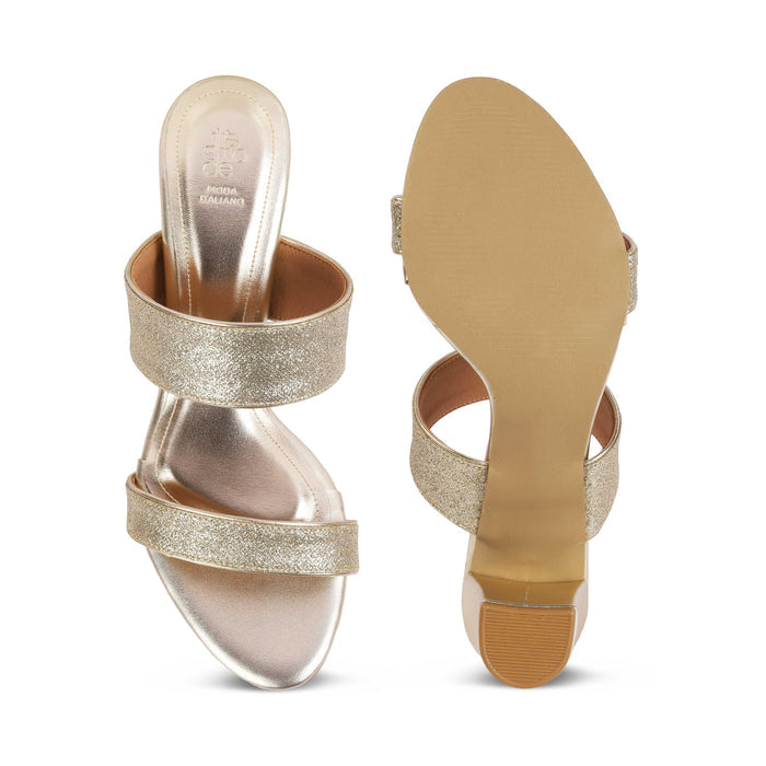 Sheen Gold Women's Shimmer Block Heel Sandals Tresmode