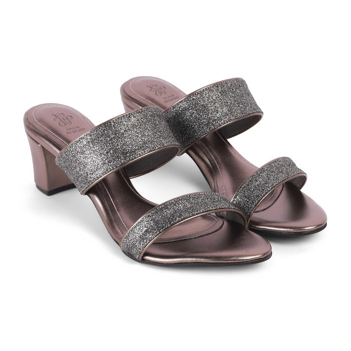 Sheen Pewter Women's TPR Sole Block Heel Sandals Tresmode