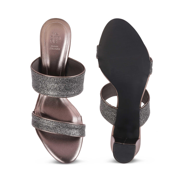 Sheen Pewter Women's Shimmer Block Heel Sandals Tresmode
