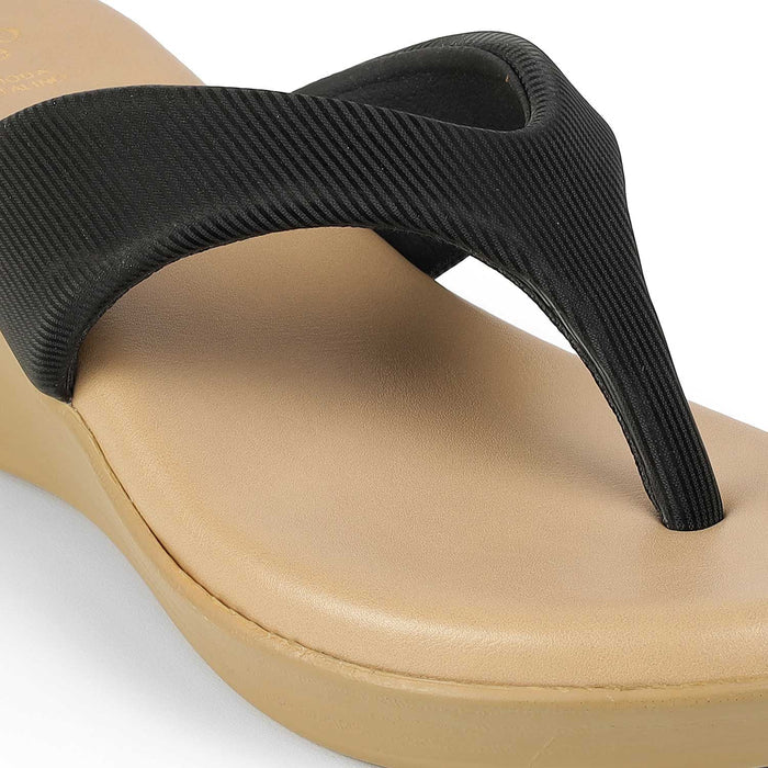 Tresmode Simple Black Women's Dress Wedge Sandals