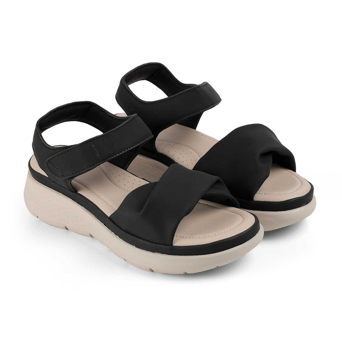 Tresmode Teron Black Women's Casual Wedge Sandals