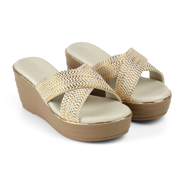 Tresmode Tulsa Cream Women's Dress Wedge Sandals