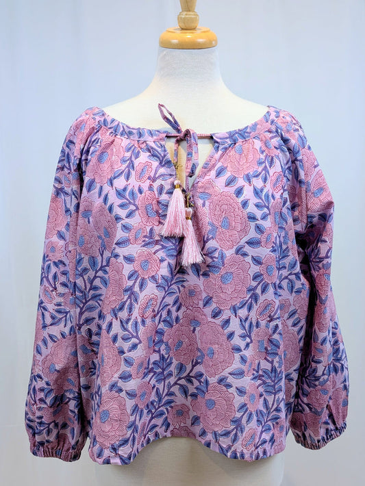 Twinflower Clara Lilac Floral Cotton Blouse - Precious Sparkle