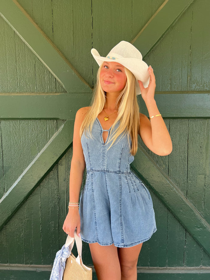 Vintage Havana Washed Soft Denim Tencel Romper